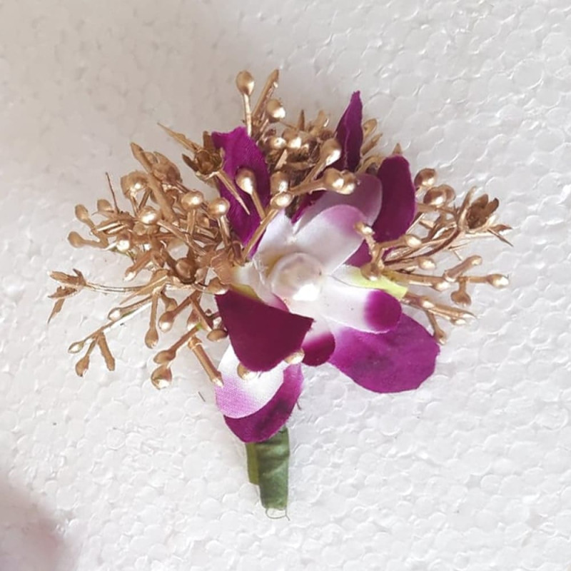 Baby Breath With Orchid Brooch